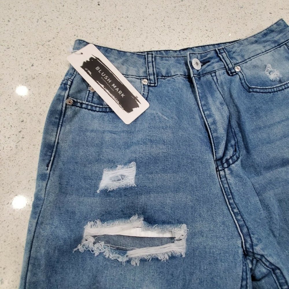 Womens Blush Mark JEANS Fredrica Blue Distressed Denim Size S - NWT - Picture 2 of 9